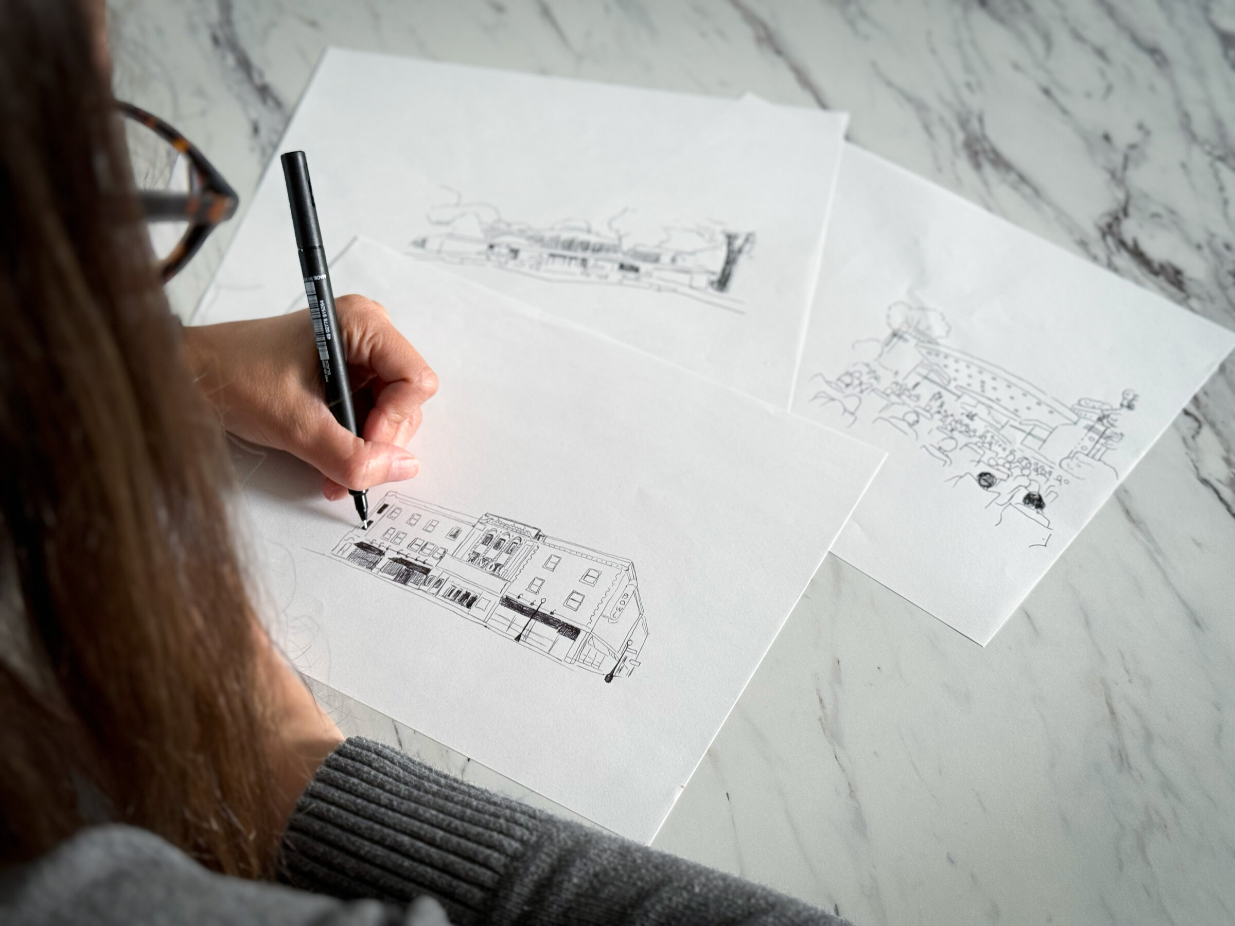 Artist Ashley Ann’s hand-drawn process for The Downers Grove Mug
