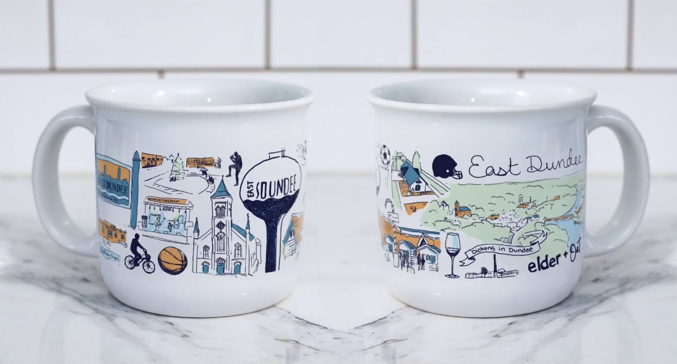 The East Dundee Mug collaboration by Artist Ashley Ann