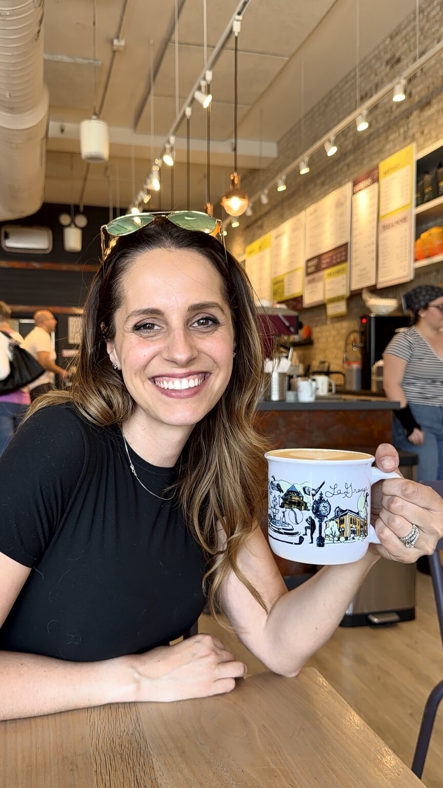 Ashley enjoying The La Grange Mug at Blackberry Market