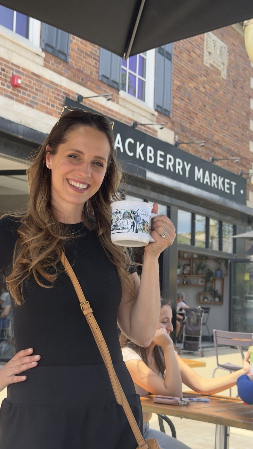Ashley with The La Grange Mug outside Blackberry Market