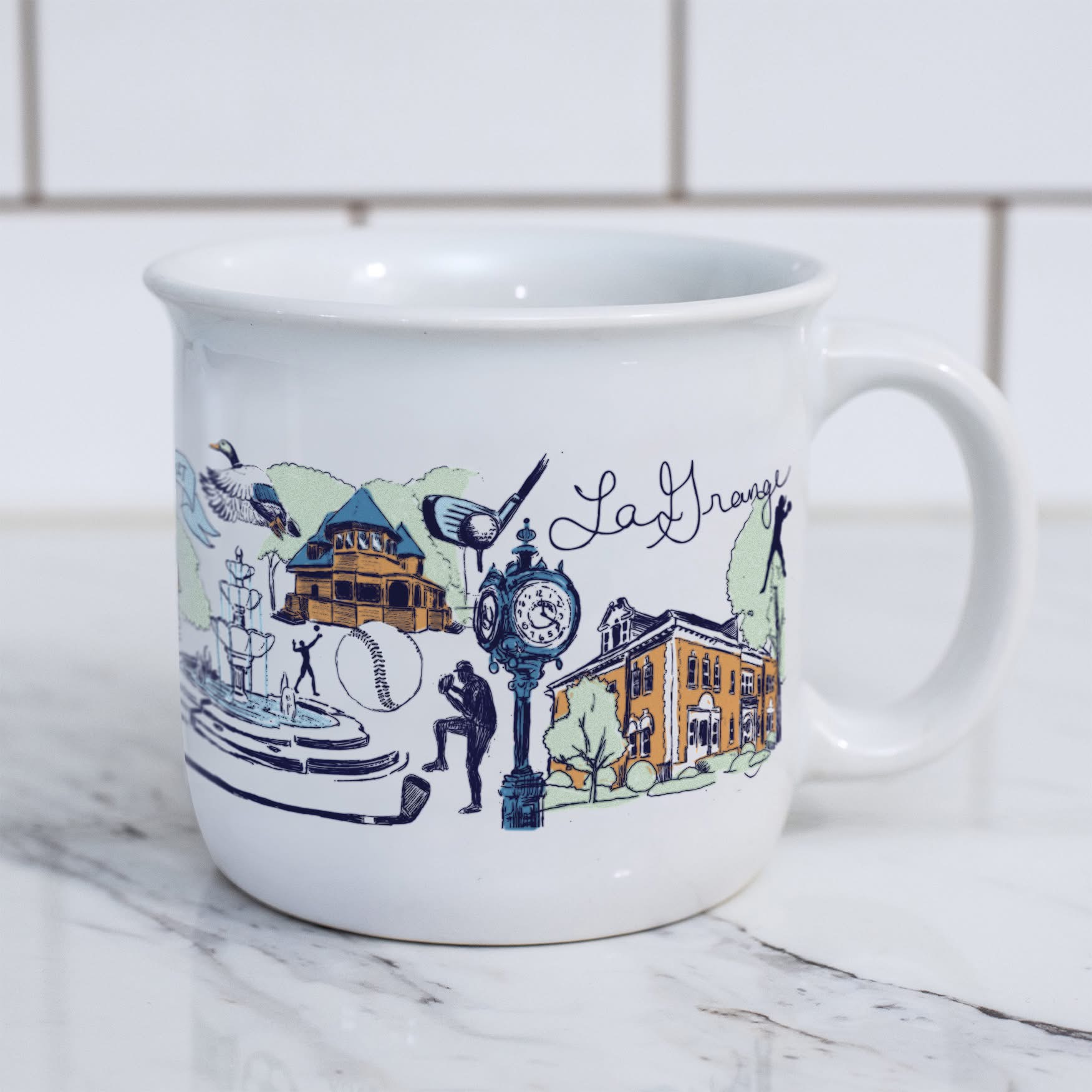 The downtown clock and La Grange details on the mug