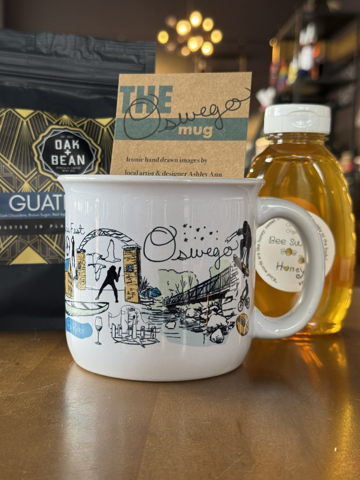 The Oswego Mug displayed inside Oak and Bean