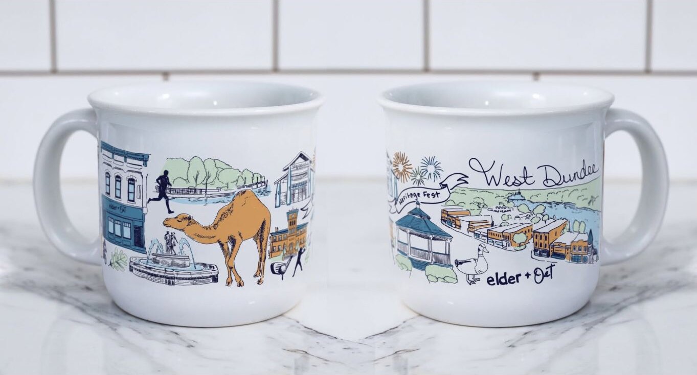 The West Dundee Mug collaboration by Artist Ashley Ann