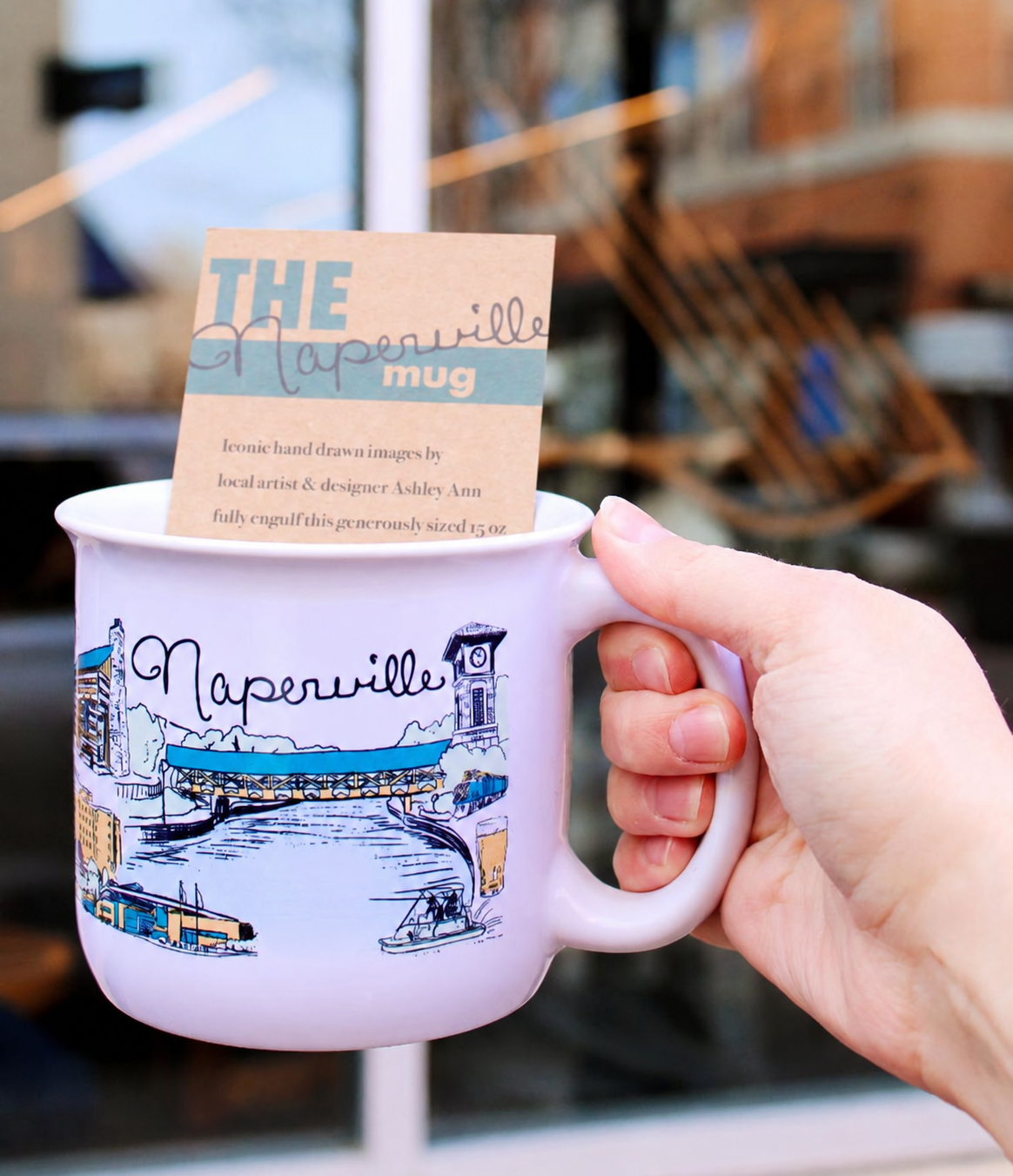 The Naperville Mug featuring Ashley’s hand-drawn illustrations