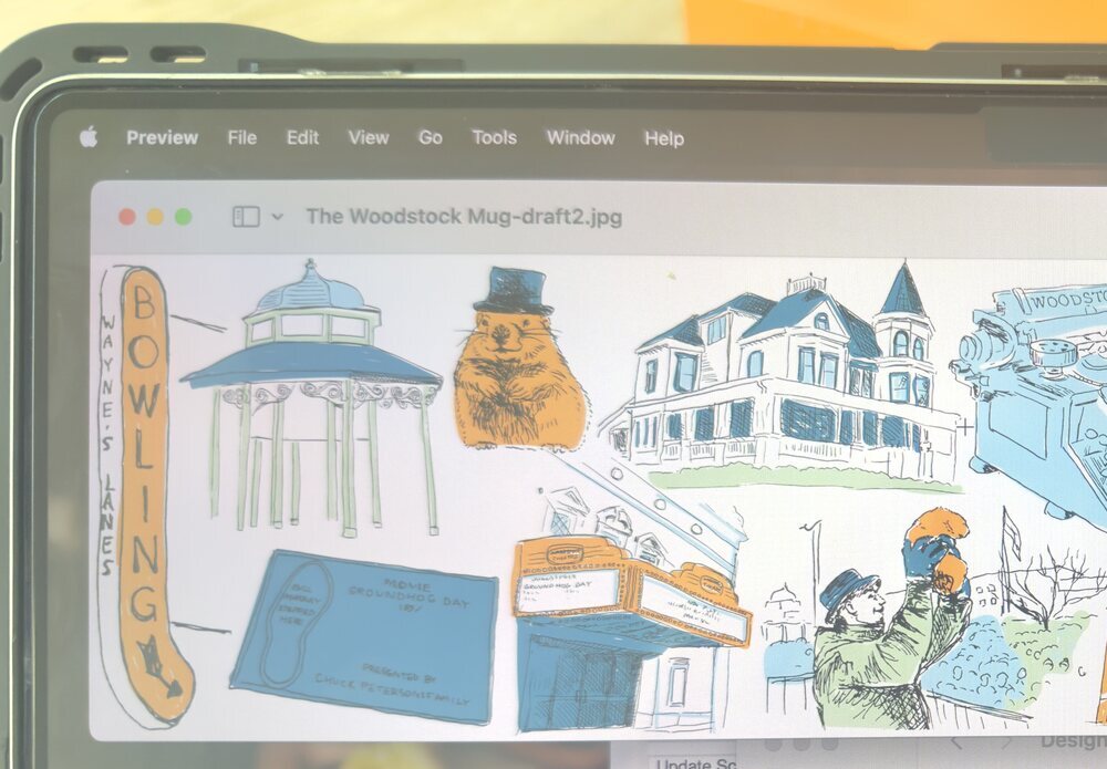 A partial view of Ashley Ann's first wraparound draft for The Woodstock Mug